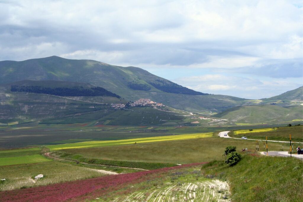 La fioritura di Castelluccio di Norcia, da dove parte uno dei sentieri per raggiungere il Lago di Pilato
